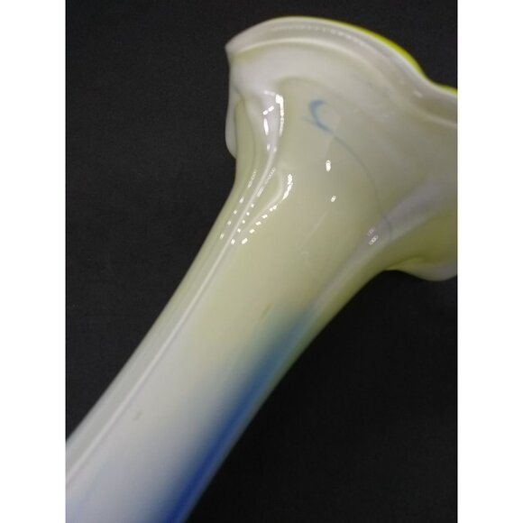 Art glass vase tulip floral style yellow blue swirl Bud Vase 8" - Picture 2 of 12